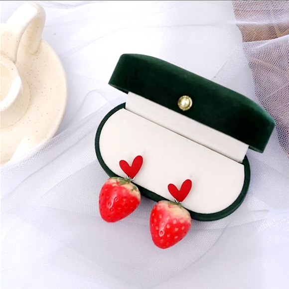 Realistic strawberry heart earrings with silver post for sensitive ears BOGO - Picture 11 of 13